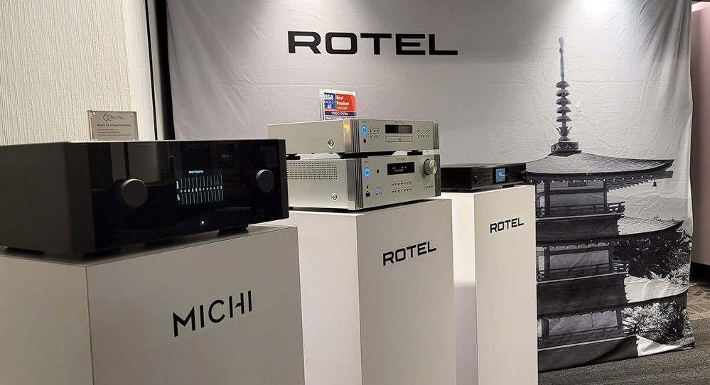 A lineup of various Rotel products including the new S14 Streamer